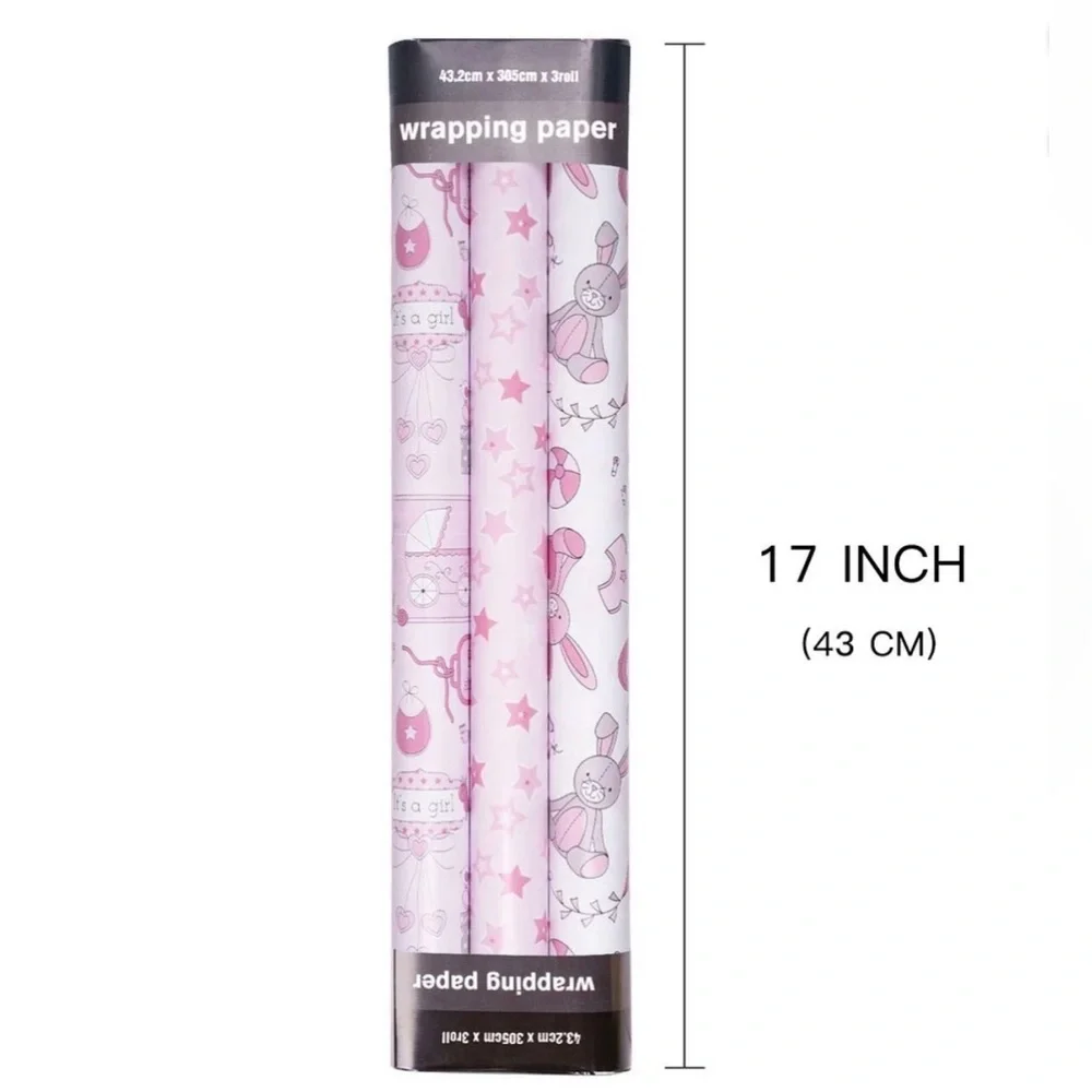 Baby Shower Wrapping Paper - Baby Girl Mini Roll 3-Pack